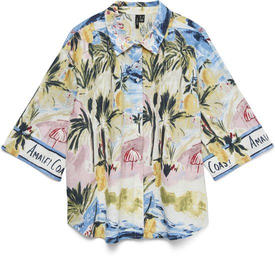 VERO MODA VMEDITH 3/4 SLEEVE SHIRT EXP Dames Blouses S Katoen Linnen Star White