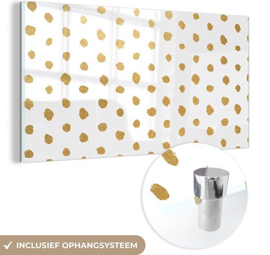 MuchoWow® Glass Painting 40x20 cm - Acrylic Glass Painting - Gold - White - Dots - Patterns - Photo on Glass - Paintings