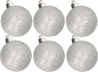 Cosy&Trendy Billiet - Vanlaere 6x stuks kunststof glitter kerstballen zilver 6 cm