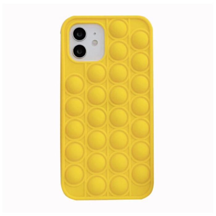 N1986N N1986N iPhone X Pop It Hoesje - Silicone Bubble Toy Case Anti Stress Cover Geel