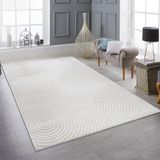 Tapis d'extérieur moderne avec motif circulaire en crème – résistant aux intempéries et facile d'entretien. Dimensions : 140 x 200 cm