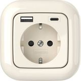 2USB - USB Stopcontact met Laadstation – Inbouw 250V 16A – USB-A & USB-C 15W 3A – InCharge PRO SI – Compatibel Busch-Jäger Reflex-SI & Klein-SI - Crème