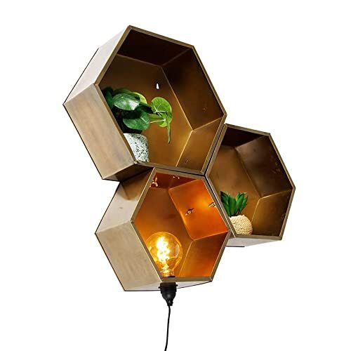 QAZQA - Industrieel | Industrie wandlamp brons - Comb | Woonkamer | Slaapkamer | Keuken - Staal - E27 Geschikt voor LED - Max. 1 x 40 Watt