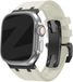 Bandz Siliconen band 'Luxe Liquid' - Hoogwaardig siliconen bandje geschikt voor Apple Watch Series 1/2/3/4/5/6/7/8/9/10/11/SE/SE2/SE3/Ultra (2) - grote maten - 44mm / 45mm / 46mm / 49mm - beige met zwarte connectors