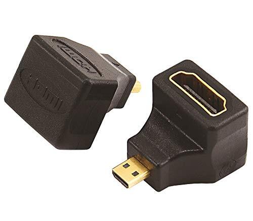 PremiumCord Adapter HDMI A naar Micro HDMI, bus op stekker in een rechte hoek van 90 ° gebogen, voor Full HD 1080p, 3D, kleur zwart, vergulde aansluitingen, kphdma-24