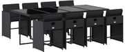 vidaXL 9-delige Tuinset met Kussens, Zwart, van Polyrotan