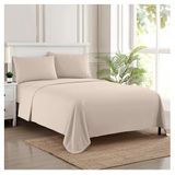 Sweet Home Collection Luxe beddengoed set met plat, hoeslaken, 2 kussenslopen, microvezel, beige, Twin