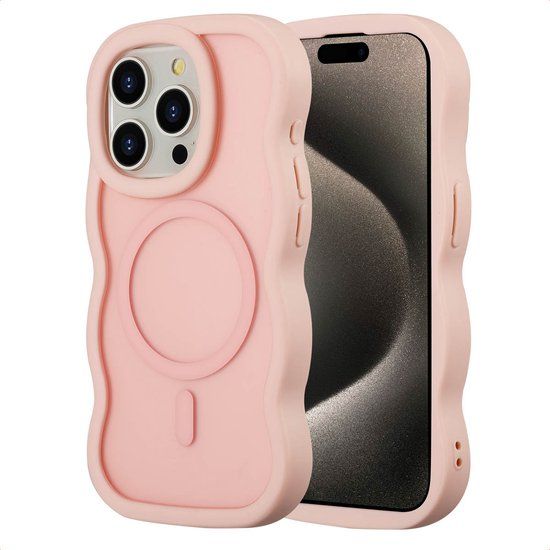 Selencia Wavy Case - Golvend Hoesje geschikt voor Apple iPhone 15 Pro - Soft Pink