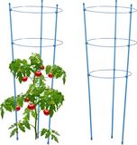 Relaxdays plantensteun set van 2 - 76 cm hoog - metaal - kunststof - 3 verstelbare ringen - blauw