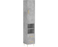 vidaXL Hoge kast - 34,5x34x180 cm - Bewerkt hout - Betongrijs