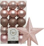 Decoris Kerstballen - 30x kunststof - 6 cm - inclusief ster piek - lichtroze