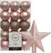 Decoris Kerstballen - 30x kunststof - 6 cm - inclusief ster piek - lichtroze