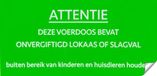 HPC Sticker "Onvergiftigd / Slagval" - Waarschuwingssticker - Voerdoos - 8 x 4 cm