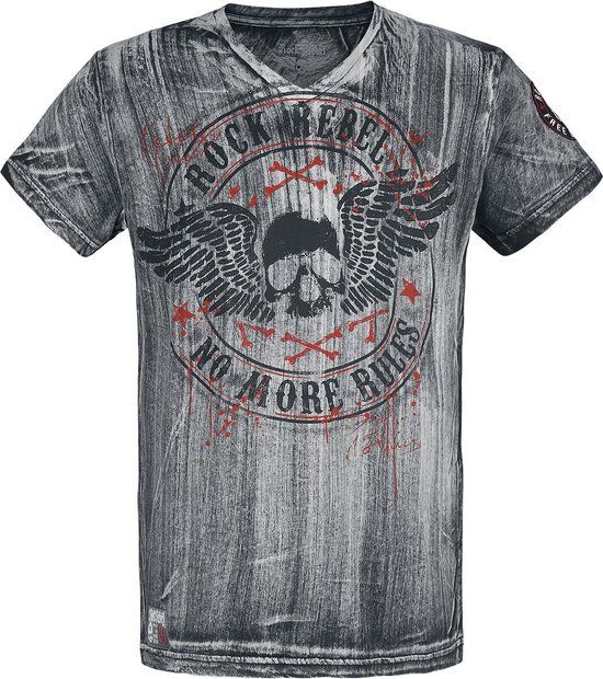 Rock Rebel by EMP Grijs T-shirt met V-hals en print - Heren - M