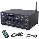 Pyle Bluetooth Audio Versterker Systeem - Draadloos - Stereo Versterker - Maximaal Vermogen van 200W - USB, SD, AUX, Microfooningang - Radio - LCD-Scherm - RCA