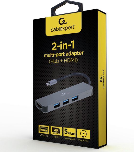 Cablexpert USB-C naar HDMI & 3x USB-A Adapter - 0.15m - Zwart