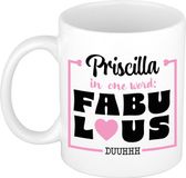 Bellatio Decorations Naam mok Priscilla - wit - Fabulous - keramiek - 300 ml - cadeau collega beker - cadeau
