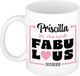 Bellatio Decorations Naam mok Priscilla - wit - Fabulous - keramiek - 300 ml - cadeau collega beker - cadeau