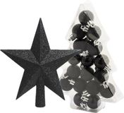Merkloos / Sans marque Billiet - Vanlaere Kerstballen 17x st 3 cm - met ster piek - zwart - kunststof