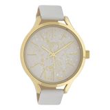 OOZOO Timepieces - Goudkleurig dames polshorloge met witte leren band - C10085