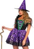 Leg Avenue Bat Wing Witch Dress Volwassenen Vrouwen Zwart / Paars Halloween en Horror Maat M