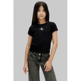 Calvin Klein T-shirt zwart Meisjes Stretchkatoen Ronde hals Logo - maat 140