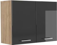 Vicco Glazen keukenkast R-Line, Antraciet Hoogglans/Goudkleurig Eiken, 80 cm