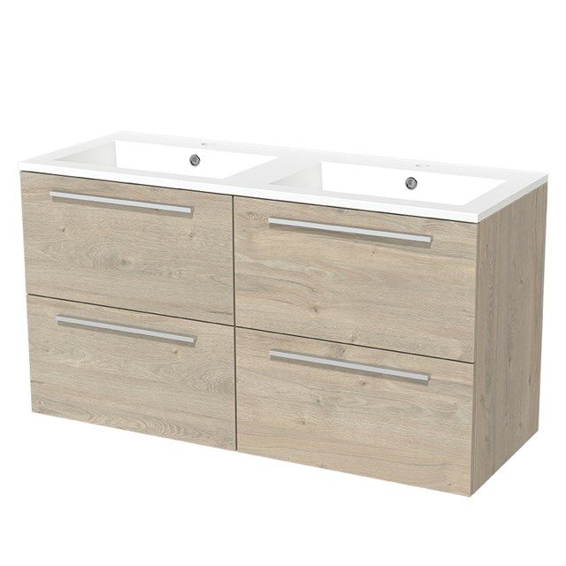 Maxaro Badkamermeubel 120cm Modulo Lichtgrijs Eiken 4 lades Vlak Wastafel Mineraalmarmer