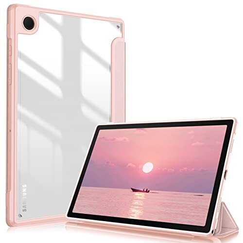 Fintie Hybride Slim Case voor Samsung Galaxy Tab A8 10.5 inch 2021 Model (SM-X200/X205/X207), Schokbestendige hoes met transparante transparante achterkant shell, Auto Wake/Slaap, Rose Gold