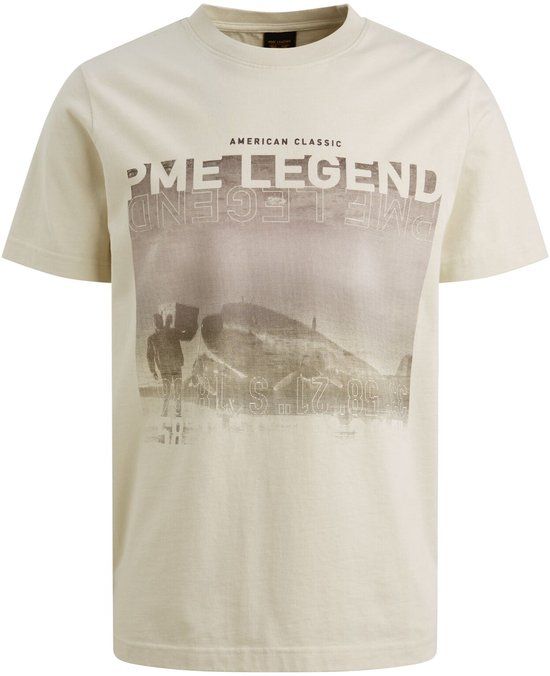 PME Legend Heren T-shirt Ronde Hals Korte Mouw Creme Maat M