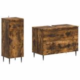 vidaXL - 2-delige - Badkamerkast - Set - HAARLEM - Gerookt - eiken - Bewerkt - hout