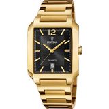 Festina F20678/4 Polshorloge Heren Goudkleurig Zwart Rechthoekig Staal