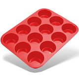 Belmalia Muffin Bakvorm Silicone, 12 Holtes, Antiaanbaklaag, Cupcake, Brownies, Muffins Vorm, Rood
