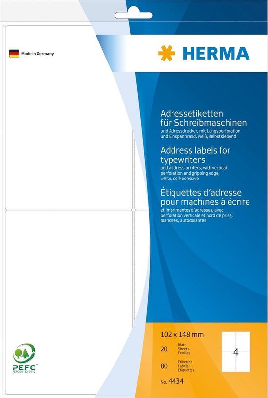HERMA 4434 Adreslabels Wit 102 x 148 mm Papier Mat 80 Stuks