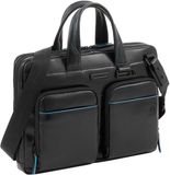 Piquadro Sacoche pour ordinateur portable / Sac de travail - 13 pouces - Cuir - Blue Square Revamp - Noir