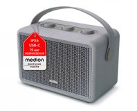 MEDION BXO-1 Enceinte Bluetooth – Son puissant dans un design rétro de haute qualité, jusqu'à 15 heures d'autonomie, Bluetooth 5.3, IPX4, USB-C, gris clair