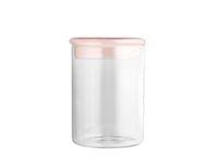 H&H Daylight Glas Flessenpot van Borosilicaatglas Transparant met Roze Deksel, 0,9L, Vaatwasmachinebestendig, Designopslag voor de Keuken