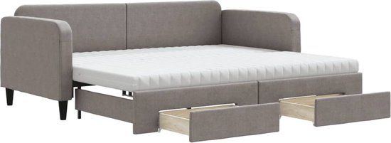 vidaXL Slaapbank met onderschuifbed en lades 90x200 cm stof taupe