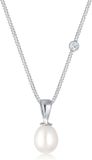 Elli PREMIUM - Halsketting - dames drop hanger elegant met zoetwater gekweekte parels en diamant (0.03 ct.) in 925 sterling zilver - Dames