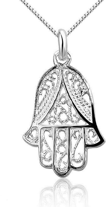 Montebello Ketting Hamsa Hand - Dames - 925 Zilver - Symbool - 15 x 25 mm - 45 cm