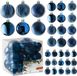 Unyqoos® Boules de Noël set van 36 – Boules de Noël incassables bleu nuit, avec 6 designs en 3 tailles (18x40mm / 12x60mm / 6x80mm) et un œillet de suspension