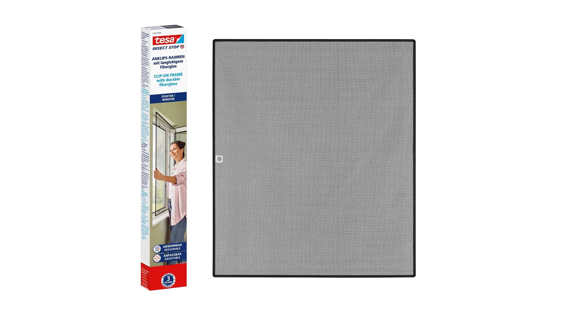 tesa INSECT STOP Clip-on Frame Fly Screen for Window - Antraciet - 120 x 140 cm