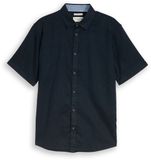 Tom Tailor Regular Fit Linnen Blend Korte Mouw Overhemd Heren XL Sky Captain Blue