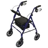 Days Lichtgewicht opvouwbare rollator met vier wielen en gewatteerde zitting, afsluitbare remmen, ergonomische handgrepen en draagtas, beperkte mobiliteitshulp, blauw, medium