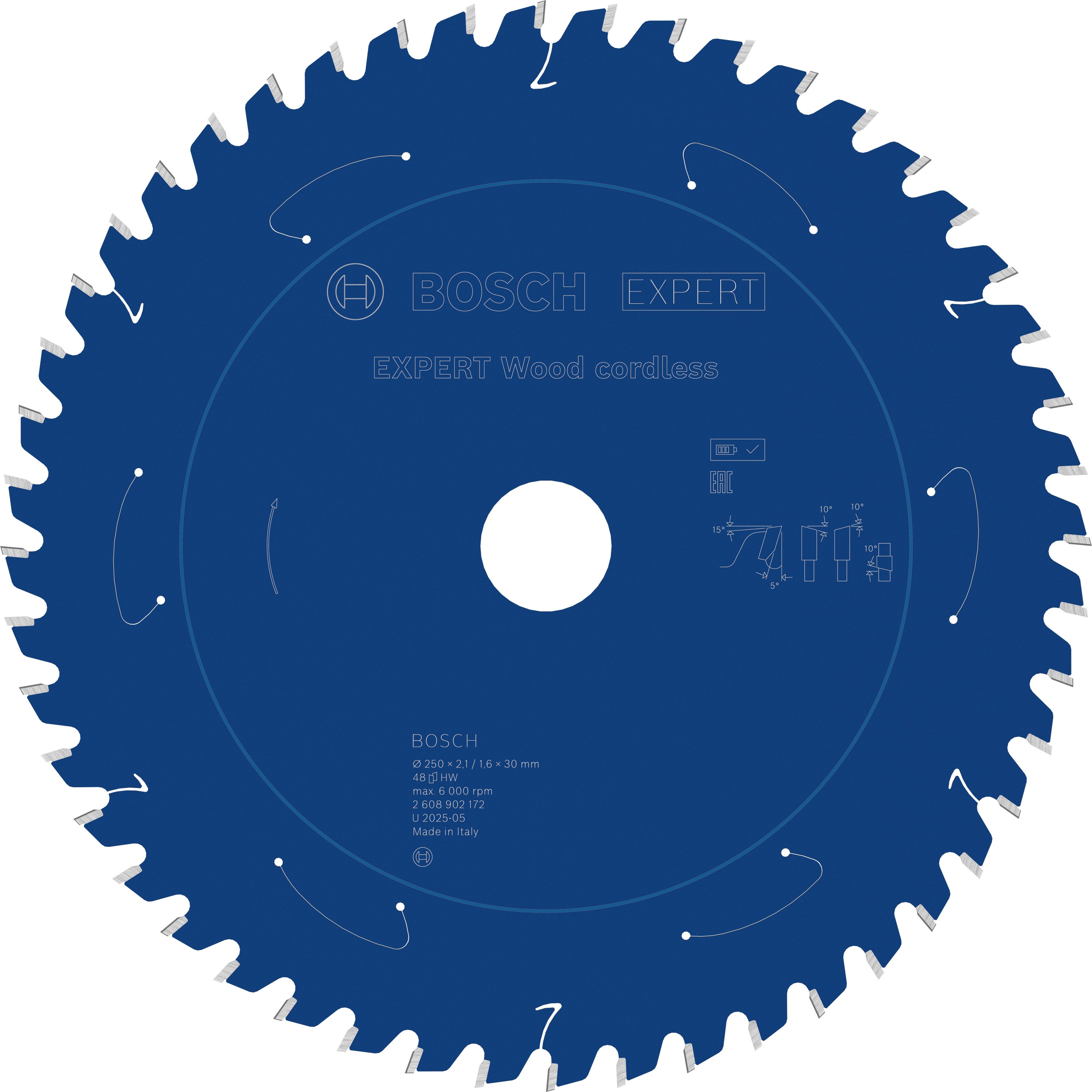Bosch Accessoires EXPERT Wood cordless Cirkelzaagblad | 250 x 2,1/1,6 x 30 mm | T48 - 2608902172