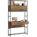 Bureau d'ordinateur avec étagères et 2 tiroirs pour bureau à domicile, hauteur 185 cm, aspect bois brun