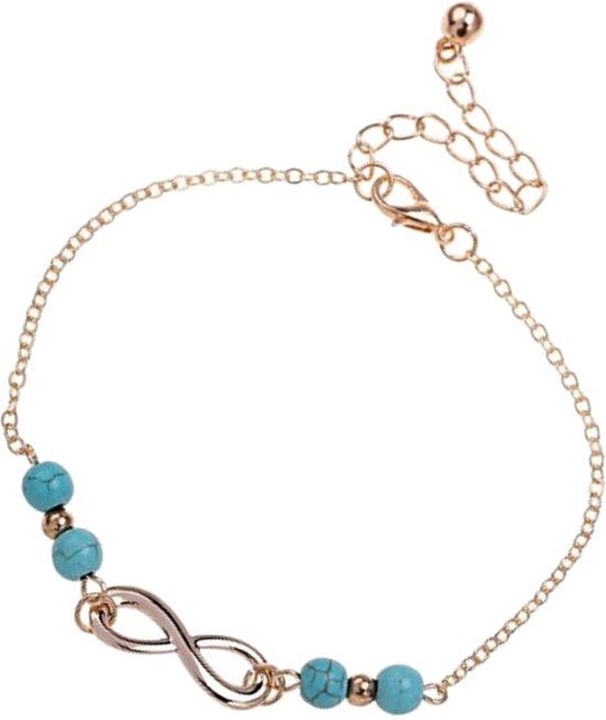 Fako Bijoux® - Enkelbandje - Infinity Turquoise Duo - Goudkleurig - 8719743479562