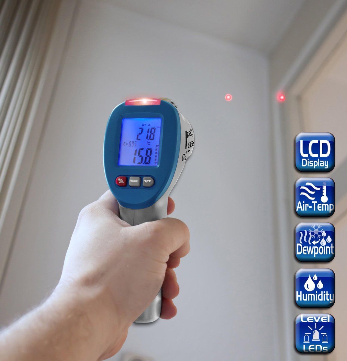 PeakTech 5400 IR-thermometer - Dauwpuntmeter -50 ... + 260 ° C, 0-100% RV