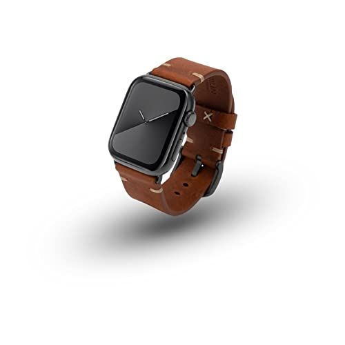 JT Berlin Alex II Vintage armband voor Apple Watch 49 mm / 45 mm / 44 mm / 42 mm leren armband [Watch Ultra, Watch SE, Series 8/7/6/5/4/3/2/1, aluminium sluiting] bruin/grijs