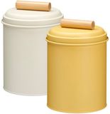 Excellent Houseware Voorraadpotten set - 2x - koekjes bewaarblik - 14 x 20 cm - metaal - wit / geel